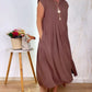 Stand Collar Sleeveless Button Down A Line Dress Back Ruched Work Dress (With Belt)