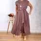 Stand Collar Sleeveless Button Down A Line Dress Back Ruched Work Dress (With Belt)