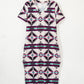 Beige Western Aztec Printed Long T-shirt Dress