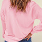 Pink Checkerboard Bow Graphic Round Neck Valentines Sweatshirt