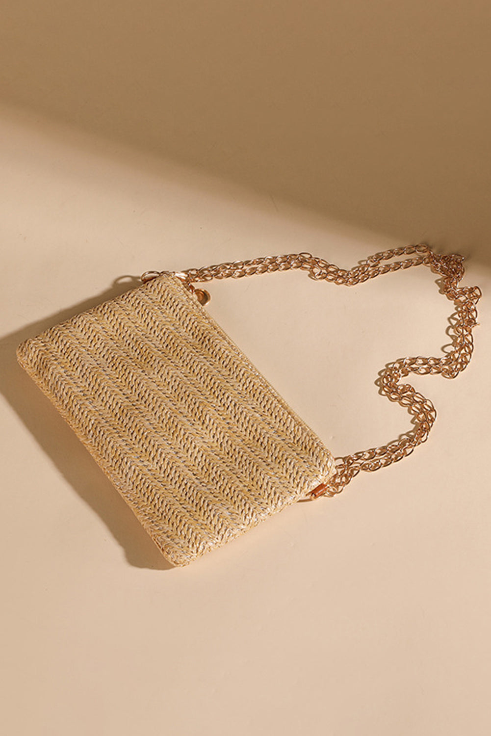 Oatmeal Straw Woven Zipper Chain Shoulder Bag