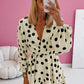 Beige Polka Dot Printed Surplice V Neck Puff Sleeve Mini Dress