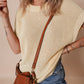 Oatmeal Solid Color Batwing Short Sleeve Round Neck Knit T Shirt
