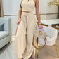 2 Piece O Neck Sleeveless Crisscross Crop Top High Waist Wide Leg Pants Outfits Set