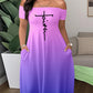 Faith Print Tie Dye Off the Shoulder Short Sleeve Elegant Maxi Dress with Pocket
