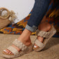 Light French Beige Woven Suede Band Wedge Slippers
