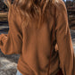 Camel Ribbed Knit Drop Sleeve V Neck Loose Fit Sweater