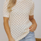 Beige Hollow Out Crochet O Neck Short Sleeve Sweater Tee