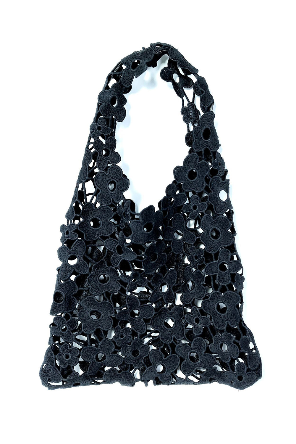 Black Flower Crochet Hollow Out Large Tote Bag