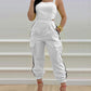 Contrast Paneled Square Neck Sleeveless Jumpsuit Casual Shirred Pocket Design Cargo Romper