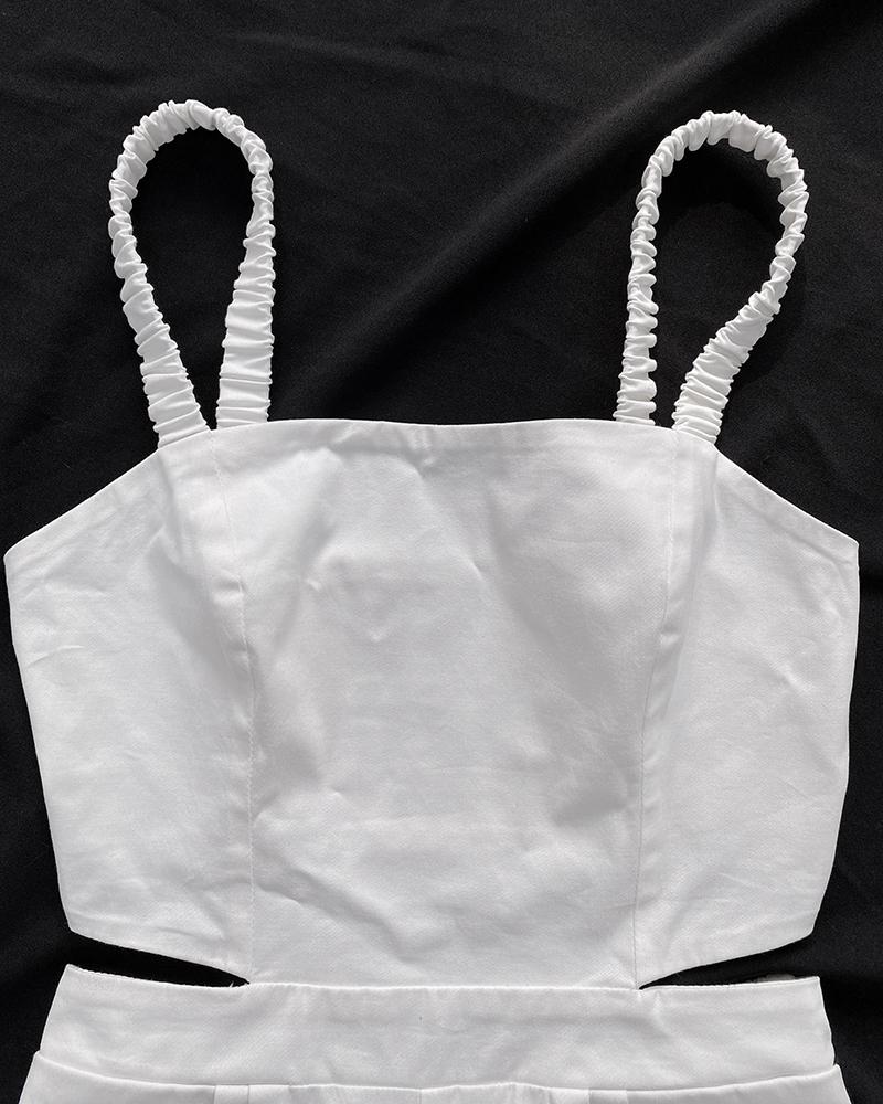 Contrast Paneled Square Neck Sleeveless Jumpsuit Casual Shirred Pocket Design Cargo Romper