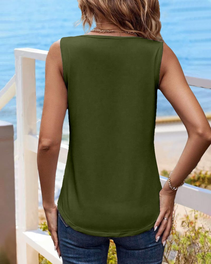 V Neck Sleeveless Ruched Tank Casual Slim Fit Top