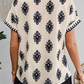 Black Geometric Print Short Sleeve V Neck Blouse
