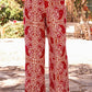 Red Paisley Printed Buttoned High Waist Straight Leg Pants