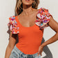 Orange Ribbed Knit Tiered Ruffled Sleeve Bodysuit