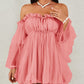 Off Shoulder Frill Trim Sheer Mesh Swing Dress