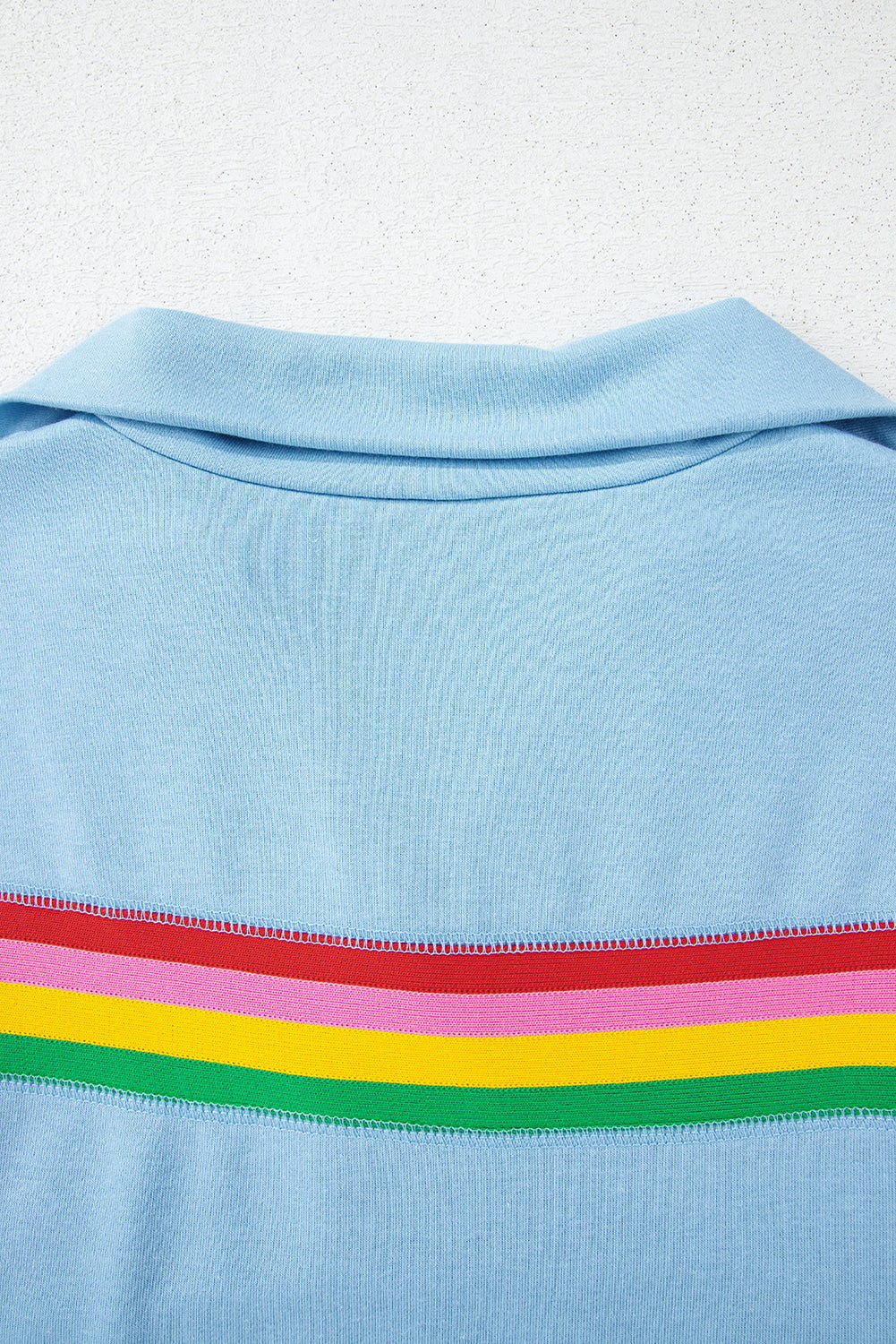 Sky Blue Rainbow Colorblock Collared Short Sleeve Top 2 Piece Shorts Set