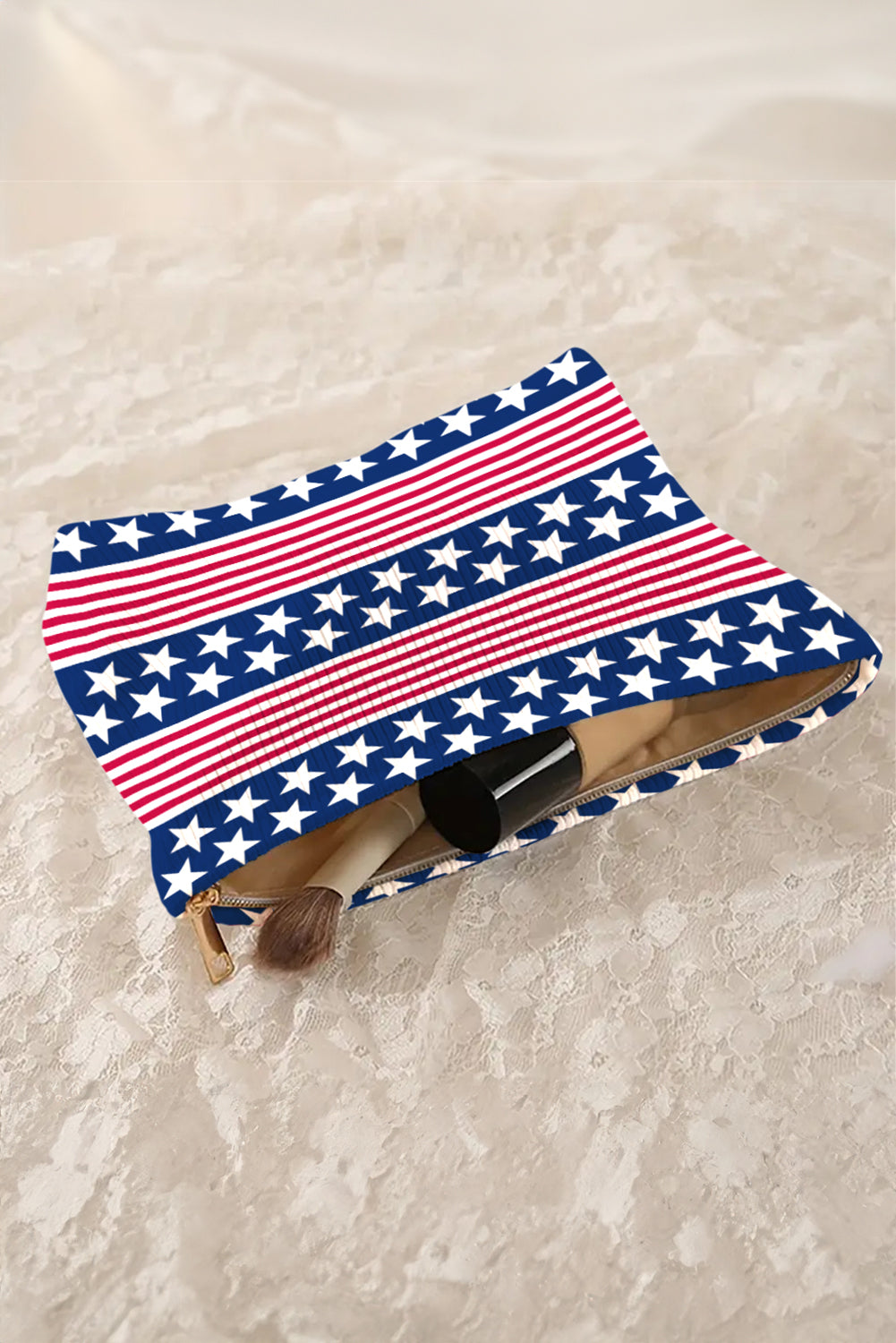 Ivy American Flag Print Zipper Large Cosmetic Bag