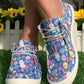 Dusk Blue Easter Rabbit Egg Print Lace-up Sneakers