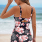 Black Floral Print Twisted Hollowed Back Swim Dress