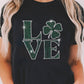 Black Clover LOVE Rhinestone Graphic St Patricks Day T Shirt