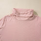 Pink Stripe Cowl Neck Side Slits Loose Fit Long Sleeve Top