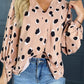 Khaki Classic Leopard V Neck Bracelet Sleeve Blouse