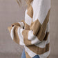Light French Beige Colorblock Striped Drop Shoulder Side Slit Sweater