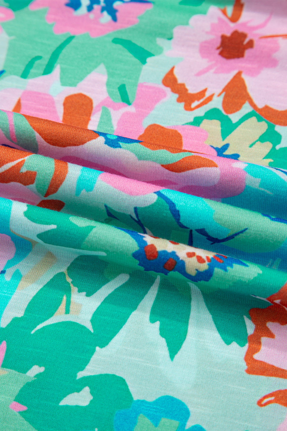 Green Floral Print Eyelet Embroidered Short Sleeve Crew Neck Top