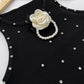 Floral Pattern Rhinestone Pearls Decor Knit Tank Top