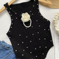Floral Pattern Rhinestone Pearls Decor Knit Tank Top