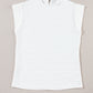 White Wavy Textured Mock Neck Cap Sleeve Top