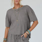 Gray Solid Color Waffle Knit T Shirt and Shorts Set
