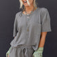 Gray Solid Color Waffle Knit T Shirt and Shorts Set