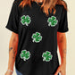 Black Four Leaf Clover Graphic St. Patricks Crewneck Tee
