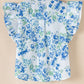 Sky Blue Floral Print Ruffle Sleeve Frilly Button Up Shirt