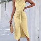 Halter Hollow out A Line Sleeveless Front Slit Ruched Maxi Dress Vacation Dress