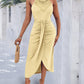 Halter Hollow out A Line Sleeveless Front Slit Ruched Maxi Dress Vacation Dress