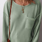 Clearly Aqua Plus Size Corded Knit Pocketed Crew Neck Top