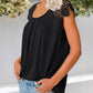 Contrast Lace Round Neck Short Sleeve Ruched Top Casual Slim Fit T Shirt