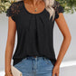 Contrast Lace Round Neck Short Sleeve Ruched Top Casual Slim Fit T Shirt