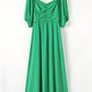 Bright Green Ruched Front Puff Sleeve Plus Size Long Dress