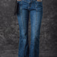 Blue High Waist Seam Stitching Pocket Flare Jeans