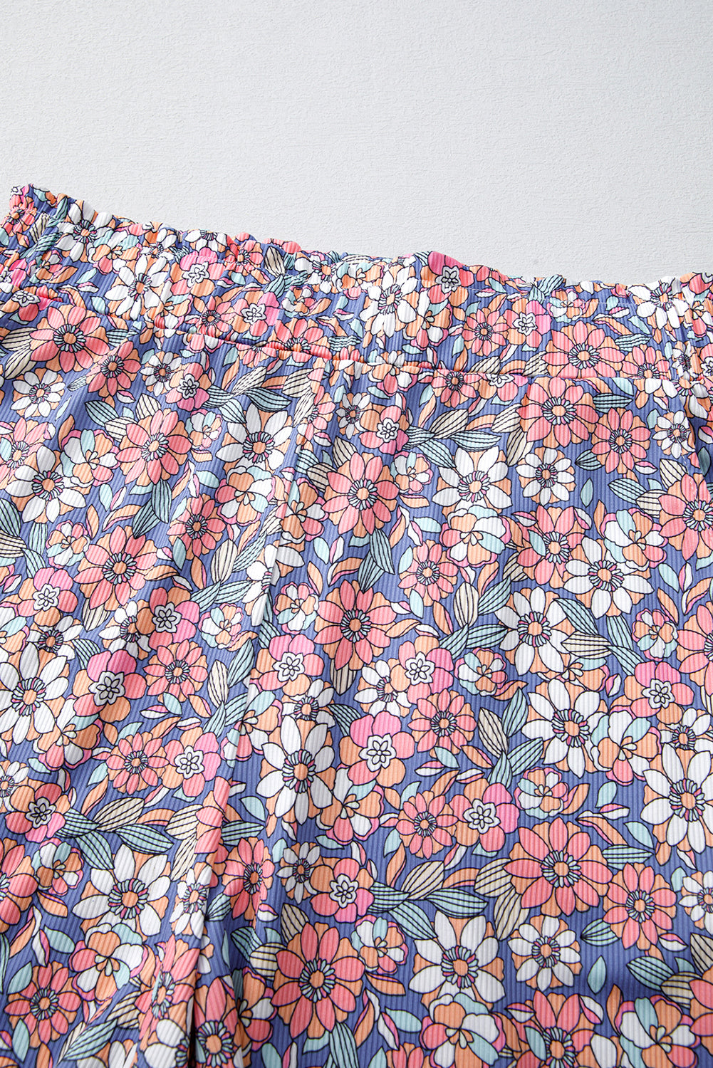 Sky Blue Floral Print Spaghetti Straps Tank Top and Shorts Set