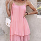 Layered Pearls Strap Pleated Casual Dress