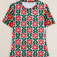 Fiery Red Retro Floral Print Crew Neck T Shirt