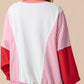 Rose Red Striped Patchwork Batwing Sleeve Pocketed Sweatshirt