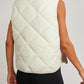 Beige Quilted High Neck Button Up Pocket Vest Coat