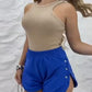 Side Metal Button Slit Active Shorts Casual Strechy Waist Sports Shorts