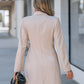 Long Sleeve Tied Detail Pleated Work Dress